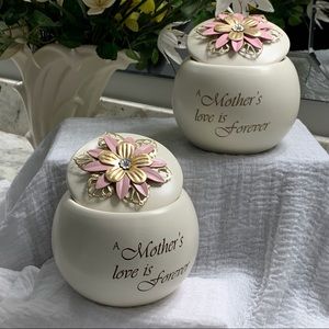 Bundle of Mother's Day ceramic floral vase keepsakes.